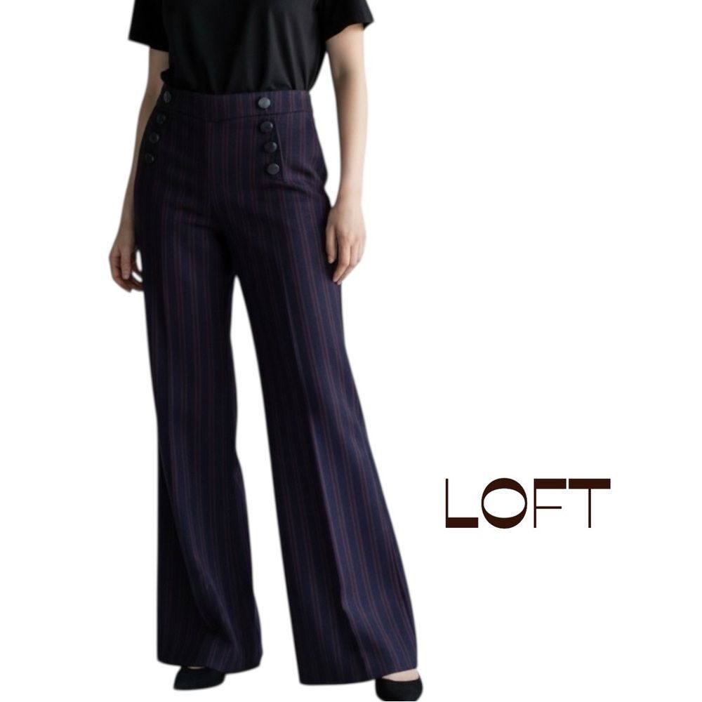 Loft Navy Striped Julie Nautical Sailor Dress Pants NWOT Size 2